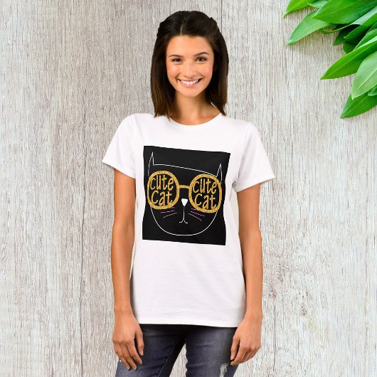 Schattigee Kattenbril Graphic Gold Glitter Kat Gez T-shirt
