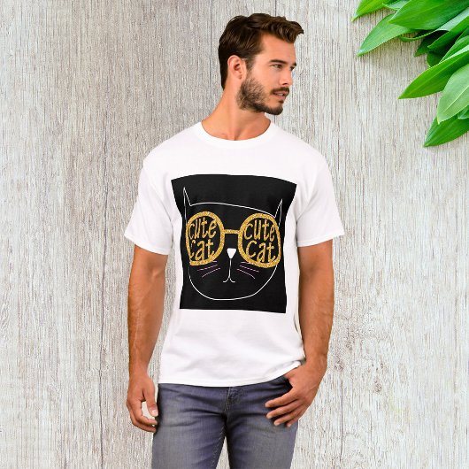 Schattigee Kattenbril Graphic Gold Glitter Kat Gez T-shirt