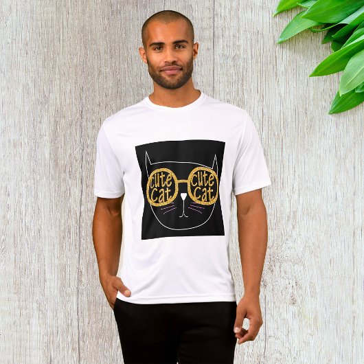 Schattigee Kattenbril Graphic Gold Glitter Kat Gez T-shirt