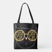 Schattigee Kattenbril Graphic Gold Glitter Kat Gez Tote Bag (Achterkant)