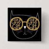 Schattigee Kattenbril Graphic Gold Glitter Kat Gez Vierkante Button 5,1 Cm (Voorkant)