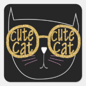 Schattigee Kattenbril Graphic Gold Glitter Kat Gez Vierkante Sticker (Voorkant)