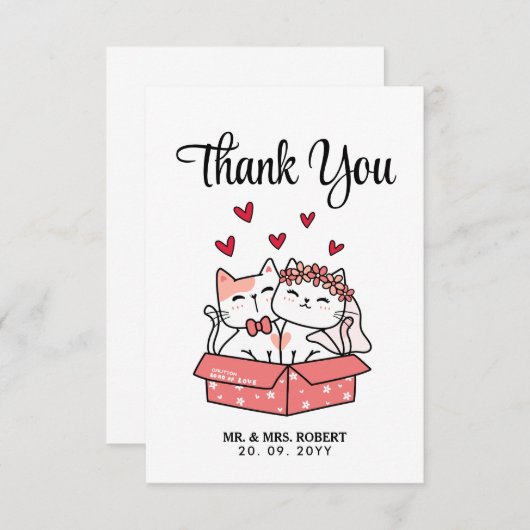 Schattigee Kattenbruid en bruidegom bruiloft Dank  Bedankkaart (Voorkant / Achterkant)
