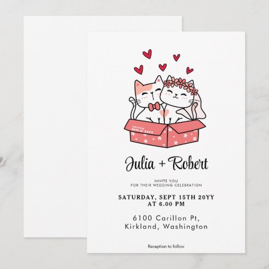 Schattigee kattenbruid en bruidegom eenvoudige bru kaart (Voorkant / Achterkant)