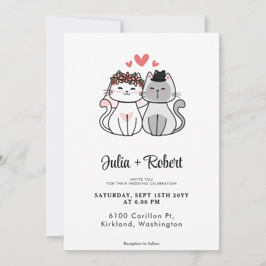 Schattigee kattenbruid en bruidegom eenvoudige bru kaart (Voorkant)