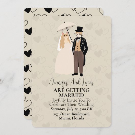 Schattigee kattenbruid en bruidegom trouwuitnodigi kaart (Voorkant / Achterkant)
