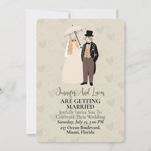 Schattigee kattenbruid en bruidegom trouwuitnodigi kaart (Voorkant)