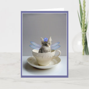 Schattigee kattenfee in theekop begroeting of brie kaart