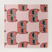 Schattigee kattengezichten, naadloos patroon. legpuzzel (Horizontaal)