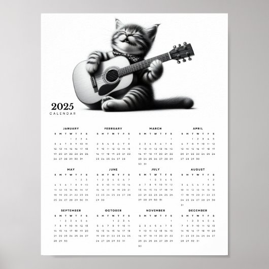 Schattigee kattengitarist draagt sjaal 2025 poster (Voorkant)