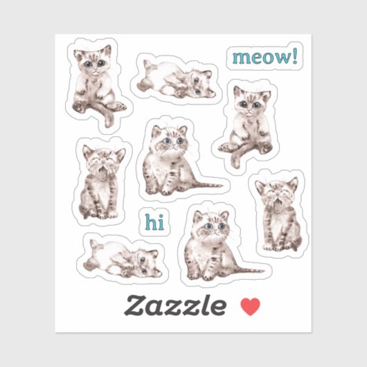 Schattigee Kattenillustratie Aangepaste Stickers (Vel)