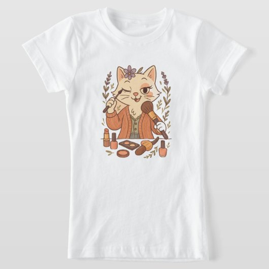 Schattigee kattenillustratie - Kat dat make-up doe T-shirt (Laagn)