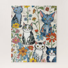Schattigee Kattenillustraties met Wildflowers Flor