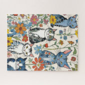 Schattigee Kattenillustraties met Wildflowers Flor Legpuzzel (Horizontaal)