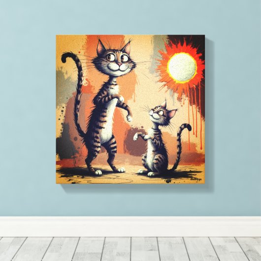 Schattigee kattenkarakters Art Canvas Afdruk (Insitu (Houten vloer))
