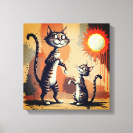 Schattigee kattenkarakters Art Canvas Afdruk