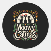 Schattigee Kattenkerst Kerstmis Zwarte Katten Kers Ronde Sticker (Voorkant)