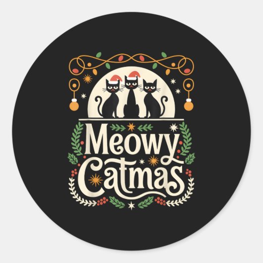 Schattigee Kattenkerst Kerstmis Zwarte Katten Kers Ronde Sticker (Voorkant)