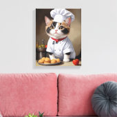 Schattigee kattenkok met Pasta Funny Cooking Canvas Afdruk (Insitu (Woonkamer))