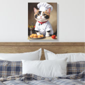 Schattigee kattenkok met Pasta Funny Cooking Canvas Afdruk (Insitu (Slaapkamer))
