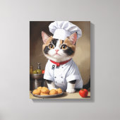 Schattigee kattenkok met Pasta Funny Cooking Canvas Afdruk (Voorkant)