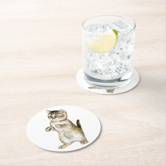 Schattigee kattenliefhebber Funny Kitten Waterverf Ronde Kartonnen Onderzetter (Insitu)