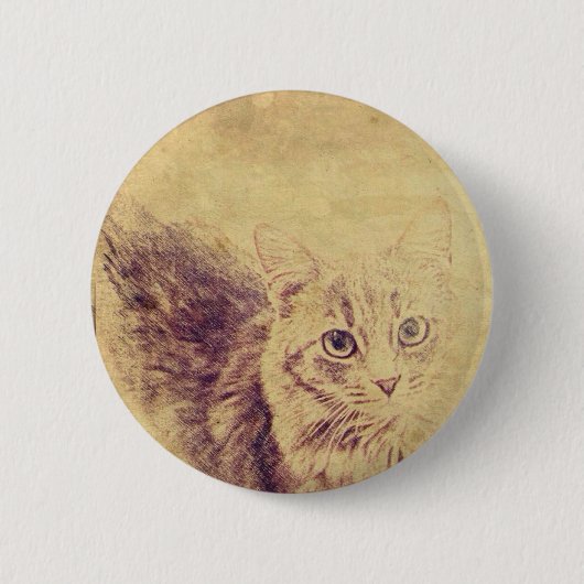 Schattigee kattenliefhebber potlood schets grijs t ronde button 5,7 cm (Voorkant)