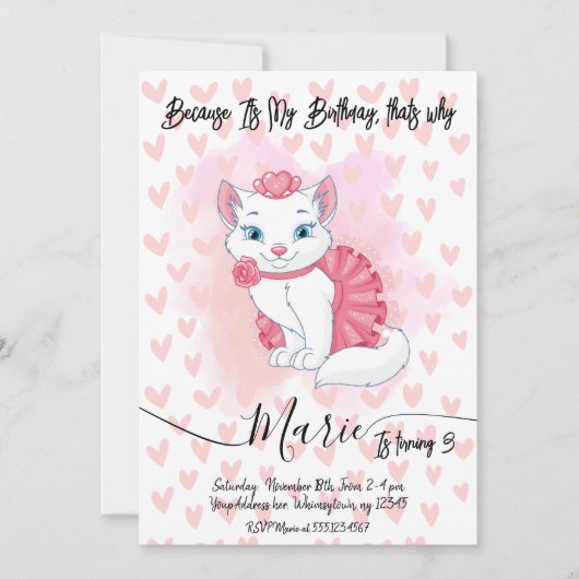 Schattigee kattenmeisje verjaardagsuitnodiging. kaart (Voorkant)