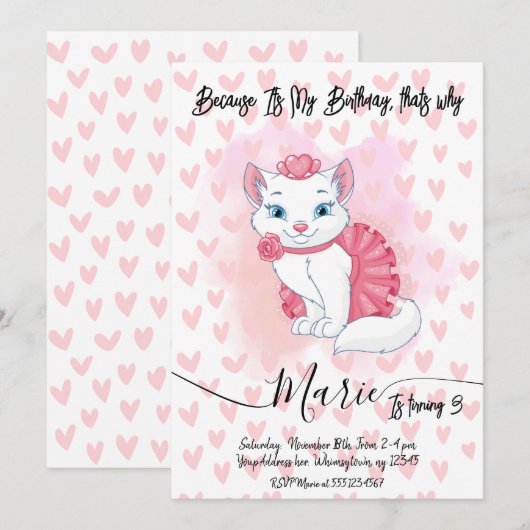 Schattigee kattenmeisje verjaardagsuitnodiging. kaart (Voorkant / Achterkant)