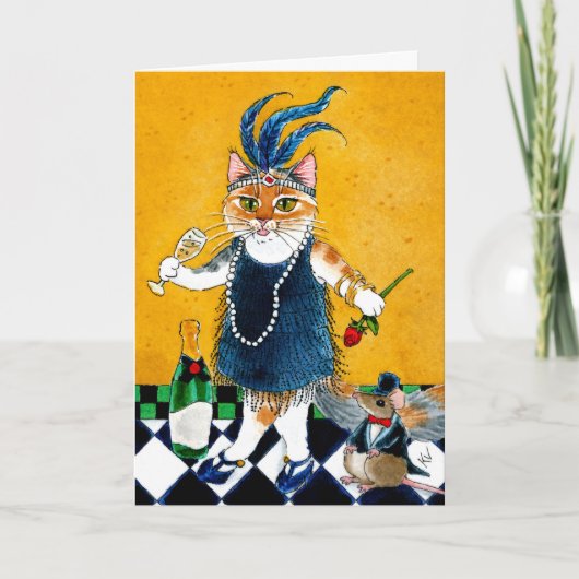 Schattigee kattenmuis Flapper Art Deco grappige ve Kaart (Voorkant)