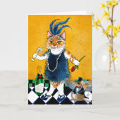 Schattigee kattenmuis Flapper Art Deco grappige ve Kaart (Gele Bloem)
