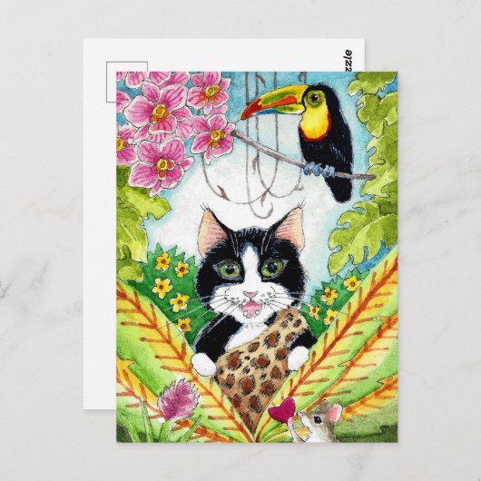Schattigee Kattenmuis orchidee toucan briefkaart (Voorkant / Achterkant)