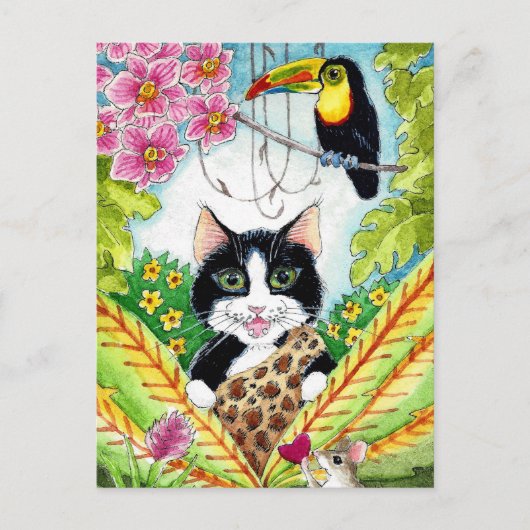 Schattigee Kattenmuis orchidee toucan briefkaart (Voorkant)