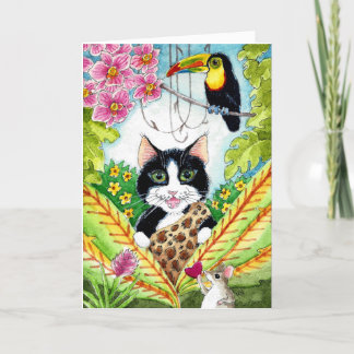 Schattigee kattenmuis Toucan orchideeën elke geleg Feestdagen Kaart