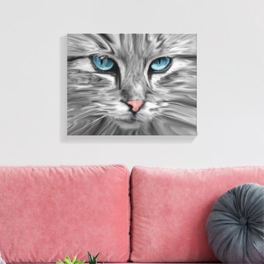 Schattigee Kattenogen Gezicht Water Kleur Olieverf Canvas Afdruk (Insitu (Woonkamer))
