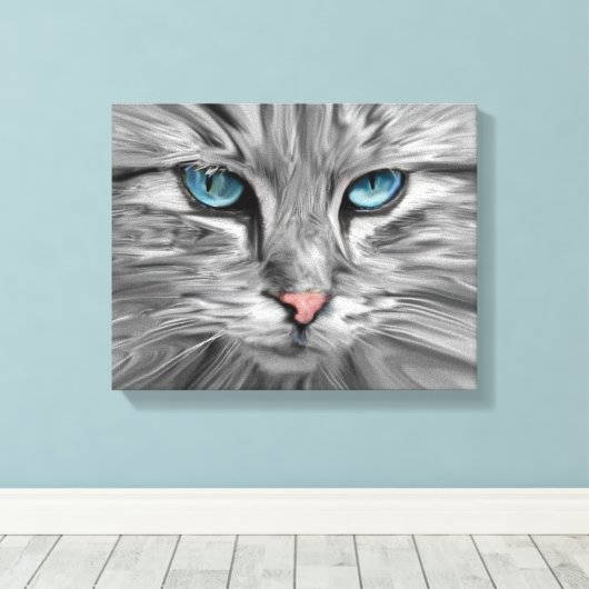 Schattigee Kattenogen Gezicht Water Kleur Olieverf Canvas Afdruk (Insitu (Houten vloer))