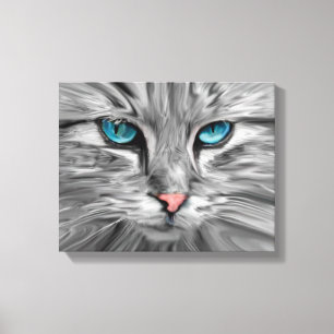 Schattigee Kattenogen Gezicht Water Kleur Olieverf Canvas Afdruk
