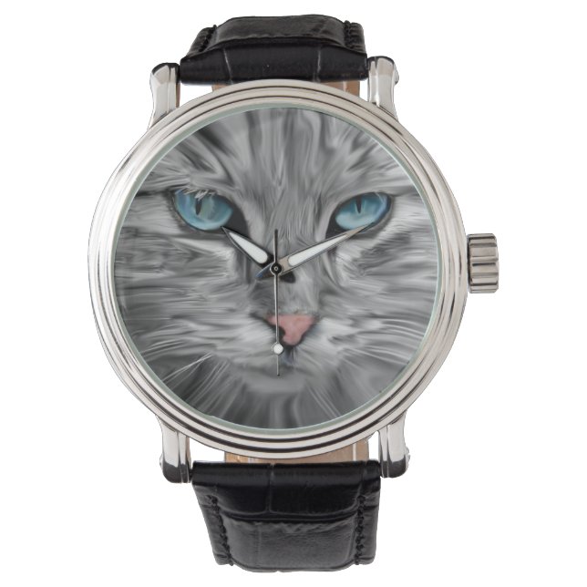 Schattigee Kattenogen Gezicht Water Kleur Olieverf Horloge (Voorkant)