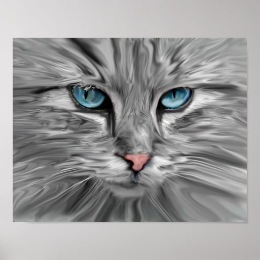 Schattigee Kattenogen Gezicht Water Kleur Olieverf Poster (Voorkant)
