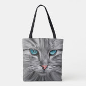 Schattigee Kattenogen Gezicht Water Kleur Olieverf Tote Bag (Achterkant)