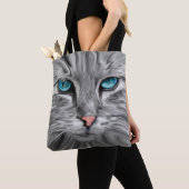 Schattigee Kattenogen Gezicht Water Kleur Olieverf Tote Bag (Dichtbij)