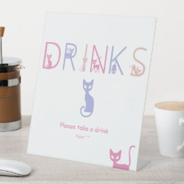 Schattigee Kattenpastel Kleur Baby shower Drinken Reclamebord Met Voetstuk