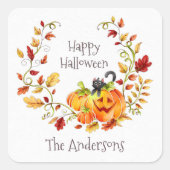 Schattigee Kattenpompoenen Herfstbladeren Krans Ha Vierkante Sticker (Voorkant)