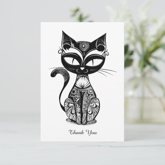 Schattigee kattenschets bedankkaart (Staand voorkant)