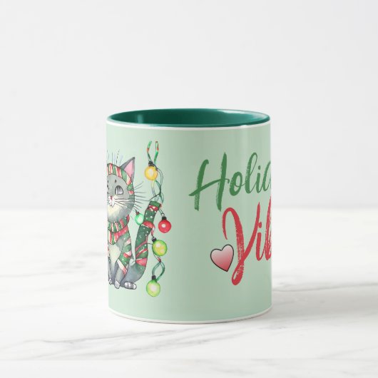 Schattigee kattenvakantie vibes groene kerst mok (Midden)