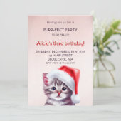 Schattigee kattenverjaardagsuitnodiging. kaart (Staand voorkant)