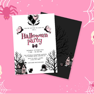 Schattigee Kawai Pink Halloween Party Kaart