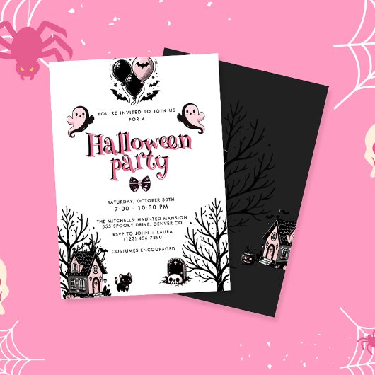 Schattigee Kawai Pink Halloween Party Kaart