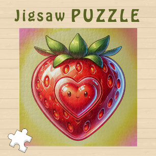 Schattigee Kawaii aardbei met een lachend hart - Legpuzzel