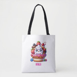 Schattigee Kawaii aardbeien cupcake gepersonalisee Tote Bag